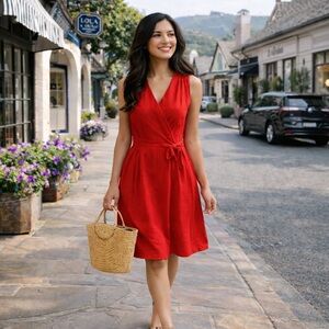 Antonio Melani Vibrant Red Wrap-Style Tie Waist Dress Size 2